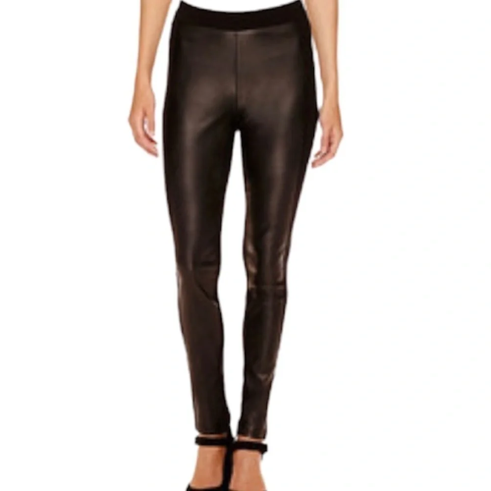 Nicole Miller NEW YORK Vegan Leather Black Pull On Leggings Pants Medium